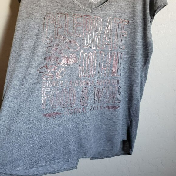 Disney Parks Mickey Mouse Top Split Back Celebrate Food Wine Grey Size Womens XL - Picture 4 of 10